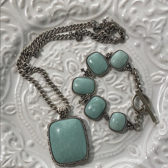 Lucky Brand Jewelry - Lucky Brand Elegant Silver and Turquoise Jewelry Necklace Bracelet Set Vintage